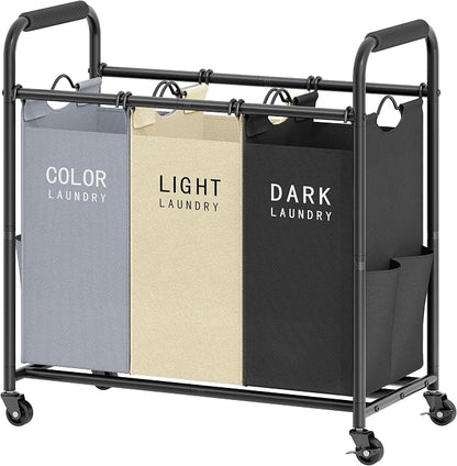 Tajsoon 3 Bag Laundry Sorter Cart, Laundry Hamper Sorter Basket by Tajsoon