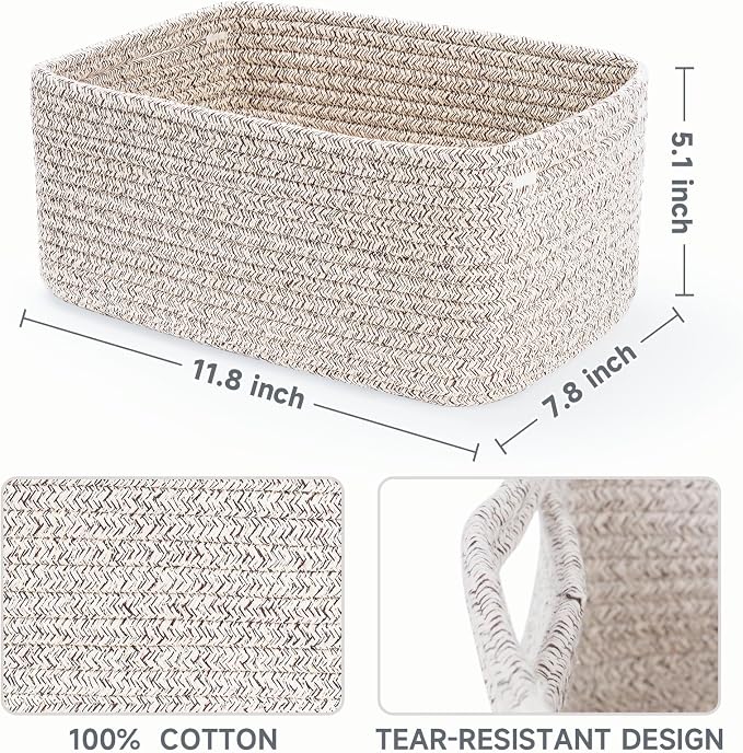 3-Pack Small Storage Baskets for Organizing | Woven Shelf Toy Basket | Rope - Image 2