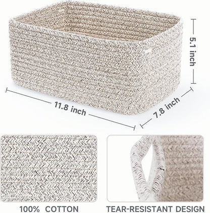 3-Pack Small Storage Baskets for Organizing | Woven Shelf Toy Basket | Rope - Image 2