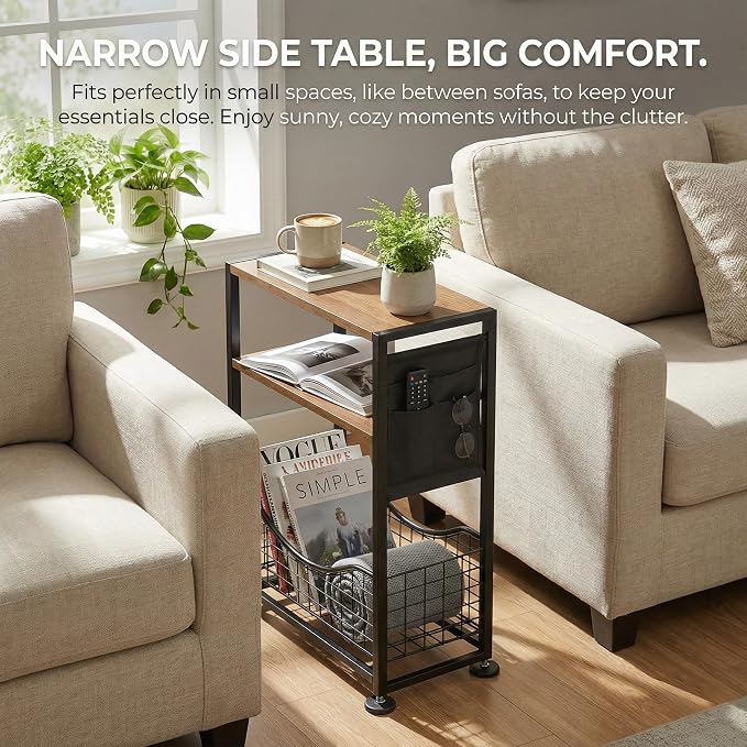 Skinny Side Table with Storage, 3 Tier Slim Side Tables - Image 8