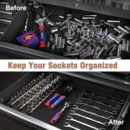 WORKPRO Magnetic Socket Organizer, 1/2-Inch Drive Aluminum Alloy Socket Rail - Image 2