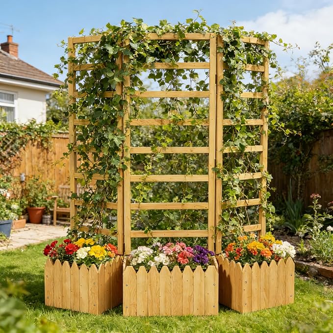 3 Panels Privacy Screen with Planter Box Outdoor, Vertical Raised Garden Bed by TenaoVilleux