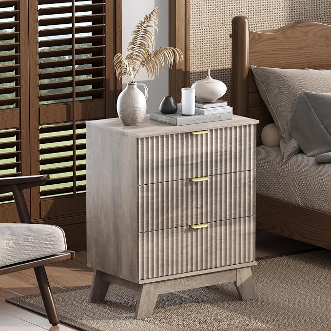 Night Stand Set 2, Bedside Table & End Table, Mid Century Modern Fluted Wood - Image 6