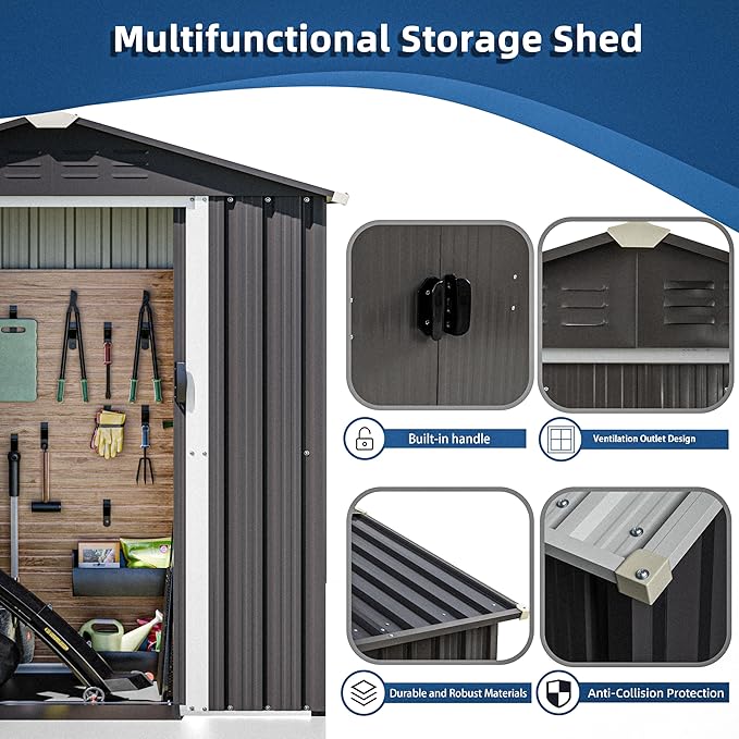JYQAQA 6x4 FT Outdoor Storage Shed, Waterproof Metal Garden Sheds - Image 3