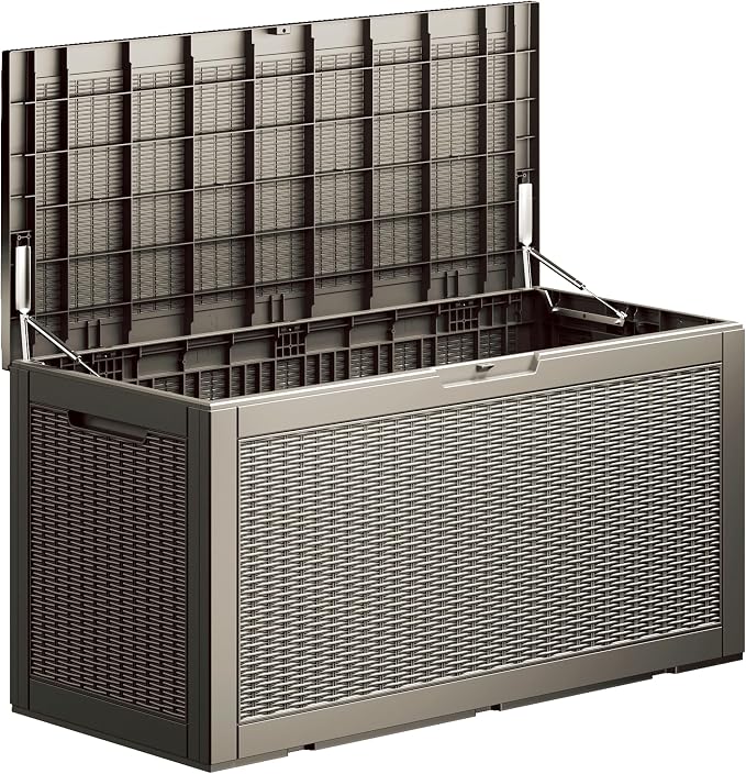 100 Gallon Deck Box, Resin Outdoor Indoor Waterproof Storage Box, Lockable by Kdymod