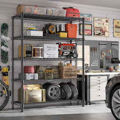REIBII Storage Shelves with Wheels Wide Wire Shelving Unit with Wheels 75.2"H - Image 7