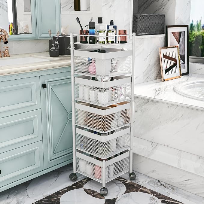 Fruit Basket for Kitchen No Assembly, Rotating Kitchen Storage Rack, Bathroom - Image 7
