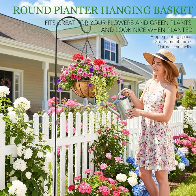 Hanging Planters for Outdoor Plants 4 Pack 12 inch Metal Hanging Flower Basket - Image 2