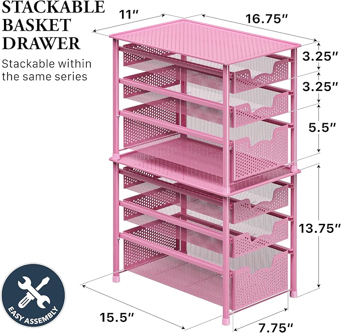 Simple Houseware Stackable 3 Tier Sliding Basket Organizer Drawer - Image 2