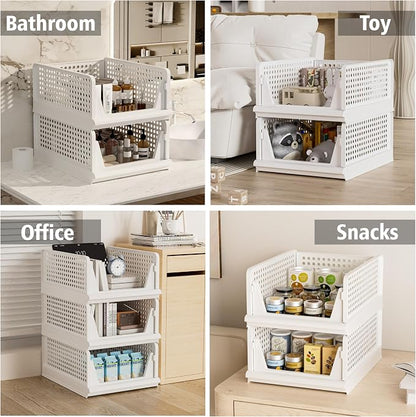 Proarea 5 Pack Stackable Storage Bins, Closet Organizers and Storage, Foldable - Image 7