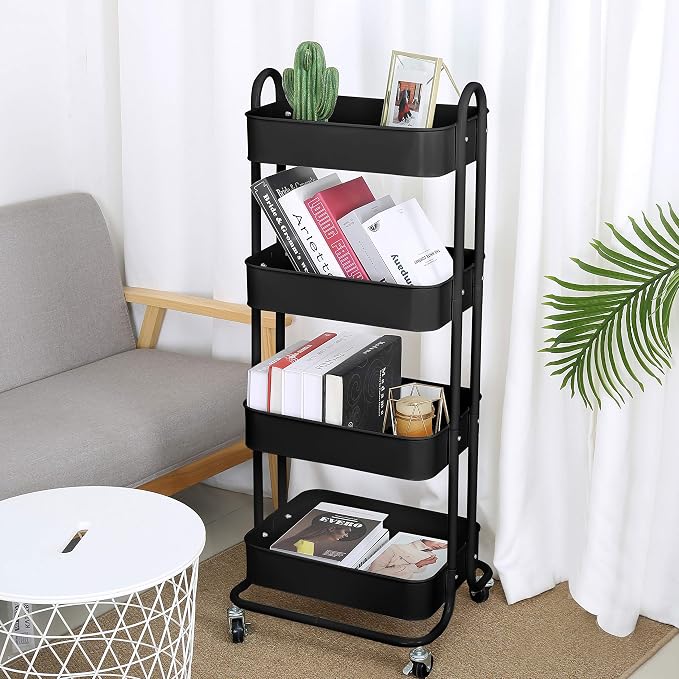 4-Tier Metal Mesh Utility Rolling Cart Storage Organizer Shelf Rack - Image 3