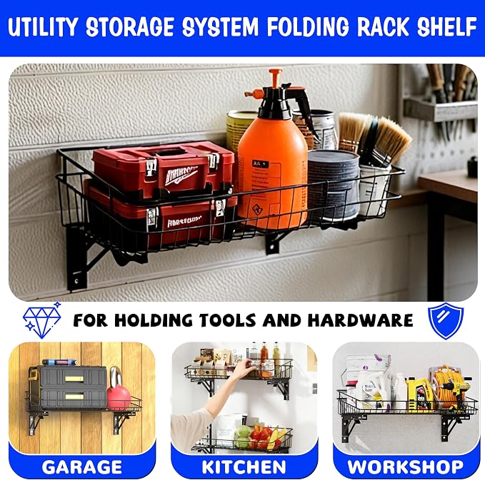 ULIBERMAGNET Large Folding Garage Shelf, Heavy Duty Wire Basket Storage Shelving - Image 8