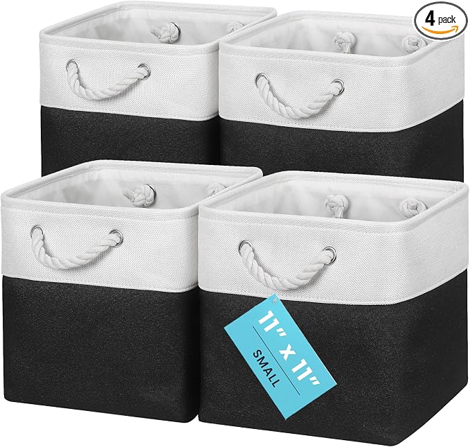 OrganiHaus 11x11 Cube Storage Bins 4 Pack, Foldable Cube Storage Organizer w/ by OrganiHaus