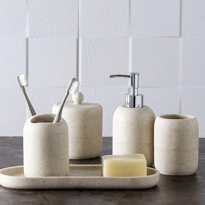 5-Pieces Bathroom Accessory Set Hight Quality Polyresin Ensemble-Lotion - Image 4