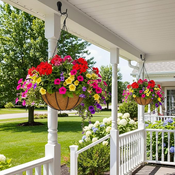 4 Pack Hanging Planters 12 Inch Metal Hanging Planter Basket Flower Pots - Image 4