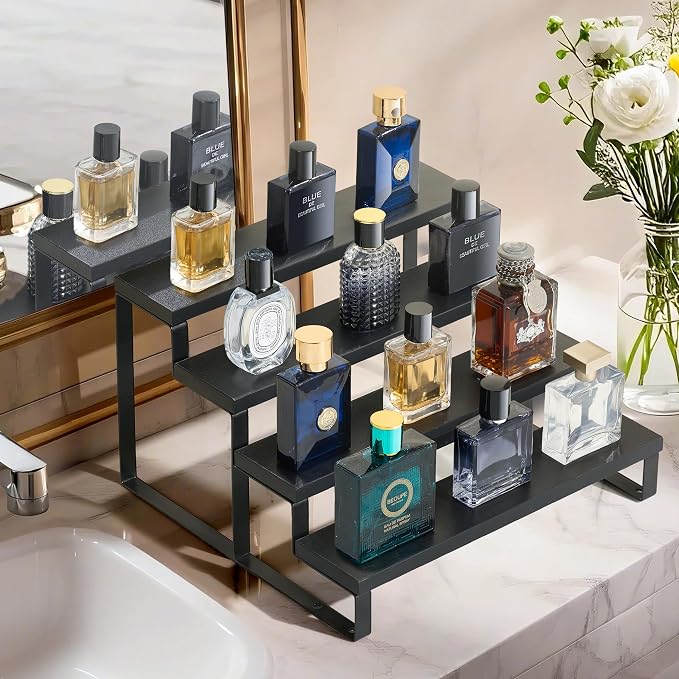 Wood Cologne Organizer for Men, 12 Inch 4 Tier Cologne Stand Waterproof Perfume - Image 2