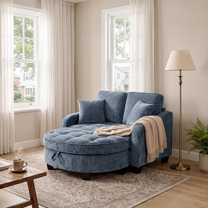 ERYE Chenille Tufted Loveseat Sofa and Ottoman Set, Tufted Recliner Sleeper by ERYE