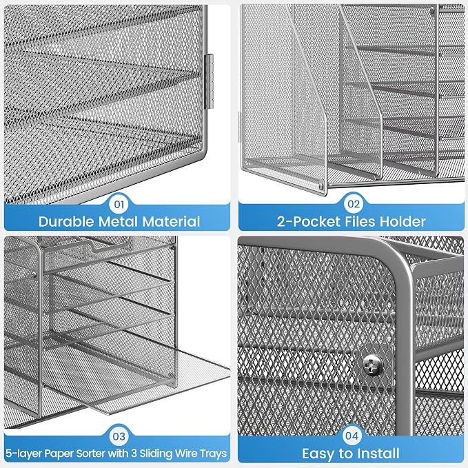 Lavatino 5-Tier Metal Mesh Desk Organizer - Image 6