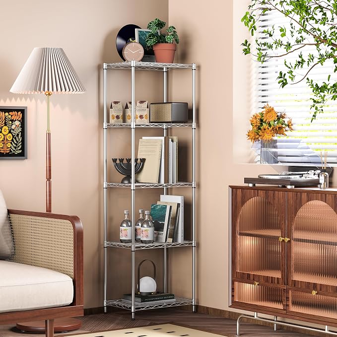 IZEUK 5 Tier Metal Wire Shelf Unit, Chrome Storage Rack Organizer - Image 2