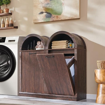 Arched Tilt-Out Trash Can Cabinet, Fluted 10 Gallon Trash Can Cabinet Set of 2 by IFGETEnrichYourLivingSpace