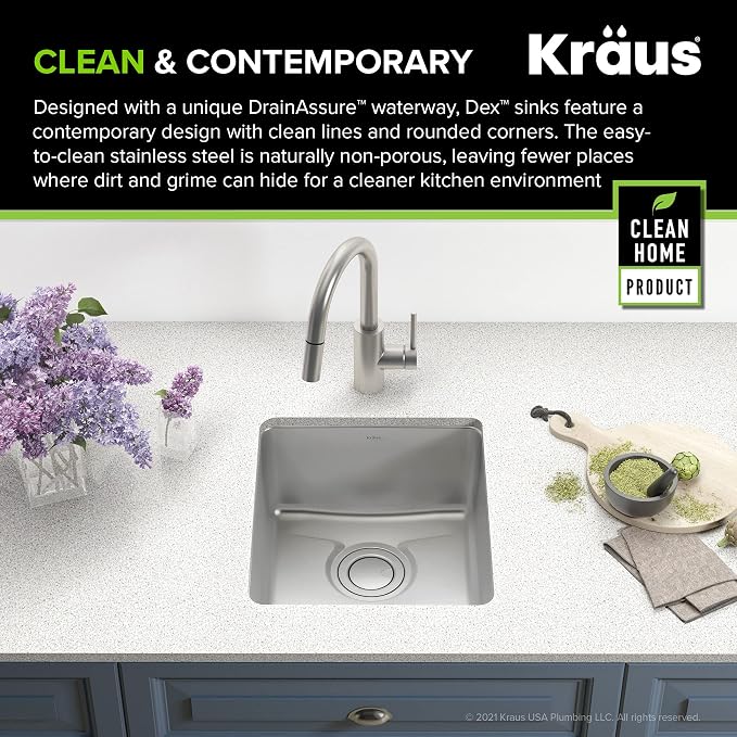 KRAUS Dex 17-Inch Undermount Single Bowl TRU16 Gauge Stainless Steel Kitchen - Image 3