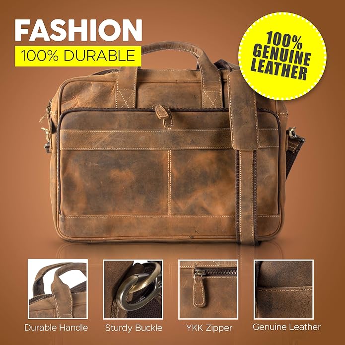 KomalC 16 Inch Leather briefcases Laptop Messenger Bags - Image 5