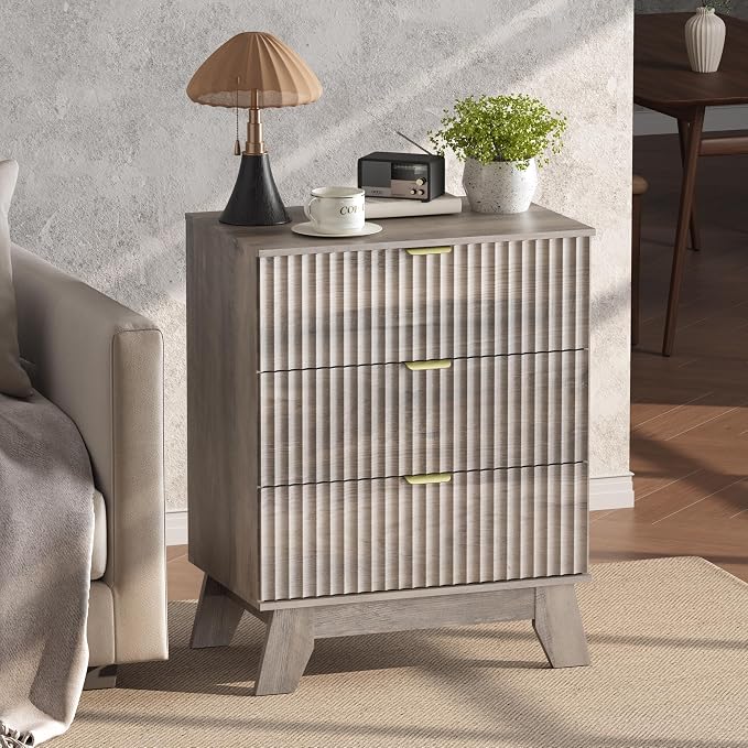 Night Stand Set 2, Bedside Table & End Table, Mid Century Modern Fluted Wood - Image 5