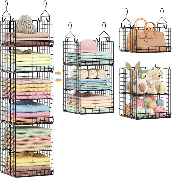 6 Tier Hanging Closet Organizers and Storage Stackable Hanging Closet Shelves by Yuyetuyo