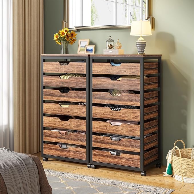 Tribesigns 7-Drawer File Cabinet, Wood Mobile Storage Drawer, Rustic Brown | - Image 5
