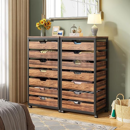 Tribesigns 7-Drawer File Cabinet, Wood Mobile Storage Drawer, Rustic Brown | - Image 5