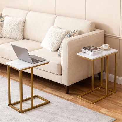 VECELO C Shaped End Side Table for Sofa Couch and Bed Snack TV Tray for Living - Image 2
