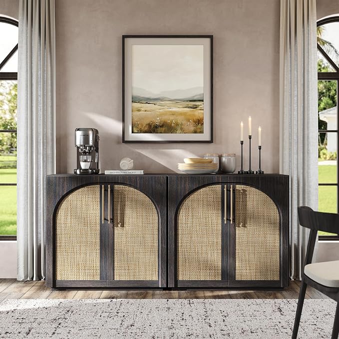 Buffet Cabinet with Rattan Doors, 94.5'' W Arched Storage Cabinet | Modular - Image 3