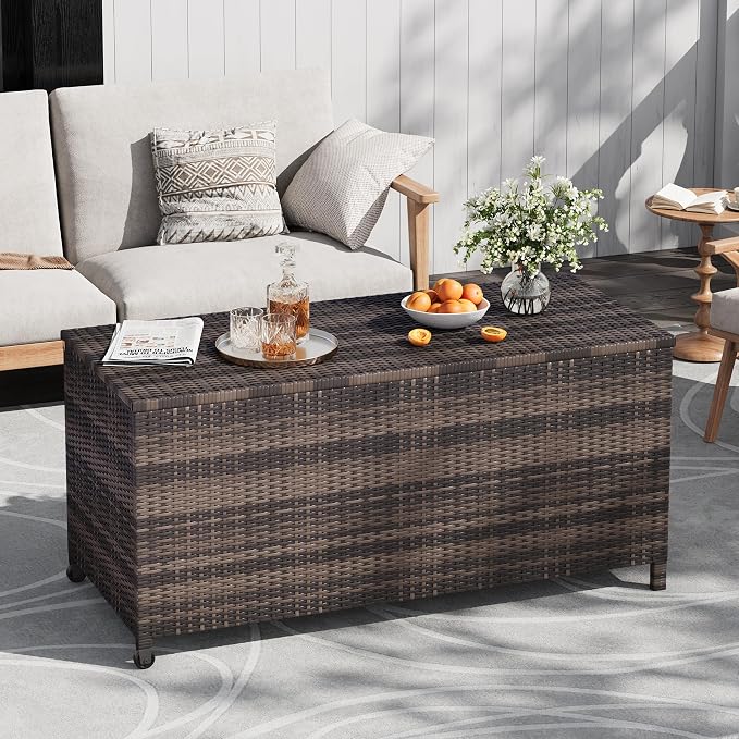 125 Gallon Large Deck Box Waterproof PE Rattan Outdoor Storage Box - Image 4
