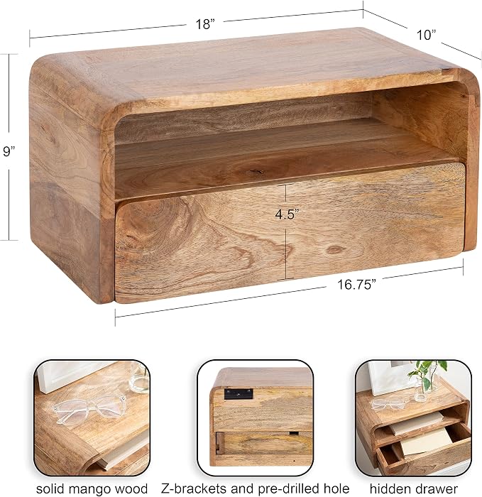 Kate and Laurel Kato Transitional Wood Floating Side Table - Image 3