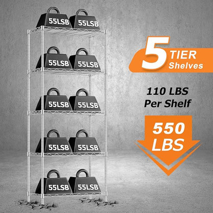 Storage Shelves, 21.3" W x 11.8" D x 58.5" H Wire Shelving Unit Loads 550LBS - Image 4