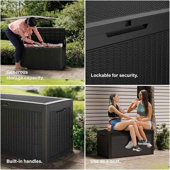 80 Gallon Deck Box, Resin Outdoor Indoor Waterproof Storage Box, Lockable - Image 4