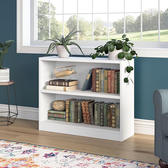 Bush Furniture Universal Small 2 Shelf Bookcase in White, Low Storage and - Image 2
