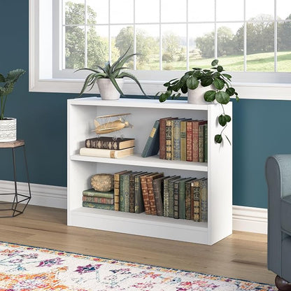 Bush Furniture Universal Small 2 Shelf Bookcase in White, Low Storage and - Image 2
