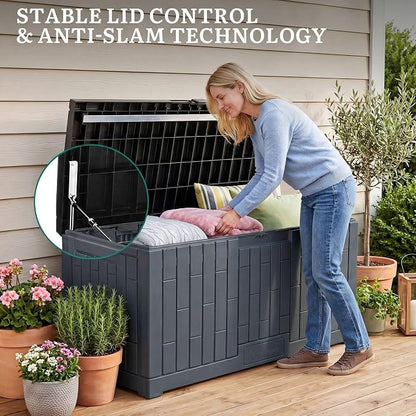 YITAHOME 120 Gallon Large Deck Box, Garden Tools, Pool Supplies, Easy Assembly - Image 6