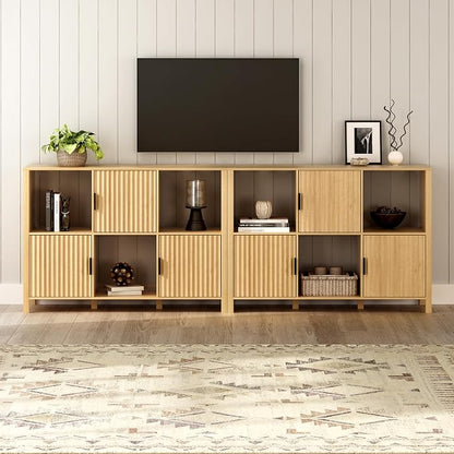 Fluted Storage Bookshelf, Modern Wooden 6 Cube Bookcase - Image 5