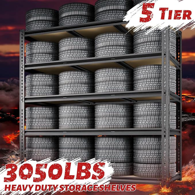 48"W Garage Shelving, 3050LBS Storage Shelves heavy duty, 5 Tier Metal Shelving - Image 8