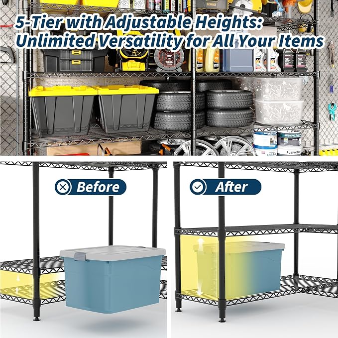 Garvee Metal Storage Shelves Heavy Duty Metal Shelving, 5-tier Wire Shelving - Image 5