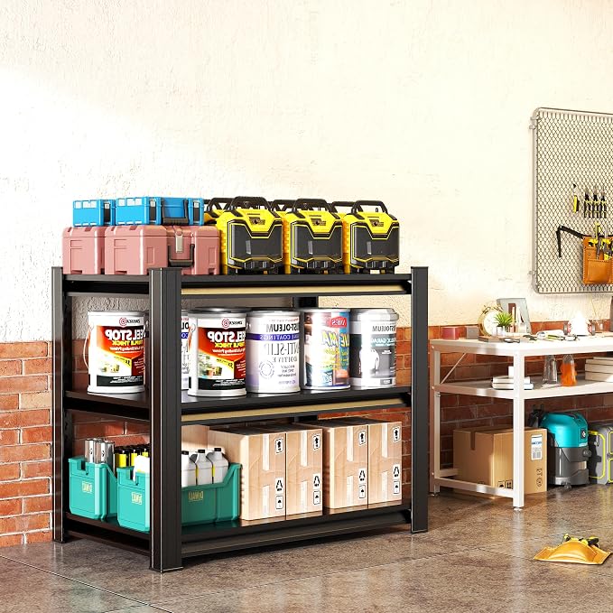 Heavy Duty Garage Shelving, Metal Storage Shelves, 3 Tier Adjustable Storage by Unknown