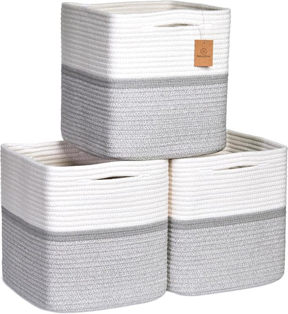NaturalCozy Storage Cubes 11 Inch Cotton Rope Woven Baskets by NaturalCozy