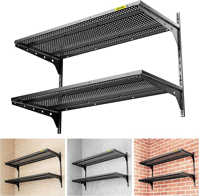 1pack×2 Tier 1.3x3ft Garage Shelving Wall Mounted, 400 lbs Load Capacity by AECXM
