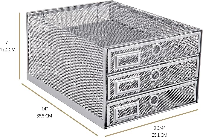 Annova Desk Organizer Wire Mesh 3 Tier Sliding Drawers Paper - Image 2