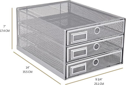 Annova Desk Organizer Wire Mesh 3 Tier Sliding Drawers Paper - Image 2