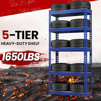 Yaheetech 5-Tier Heavy Duty Storage Shelves 28" W x 12" D x 60" H Blue | - Image 5