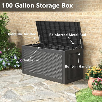 100 Gallon Deck Box Lockable Resin Outdoor Storage Box waterproof Outdoor - Image 6