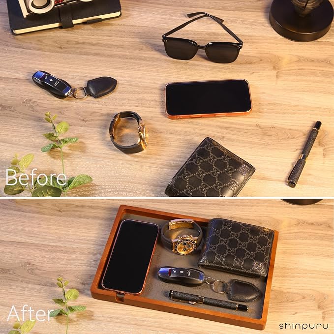 Shinpuru Wooden Valet Tray for Men, Nightstand Organizer - Image 4